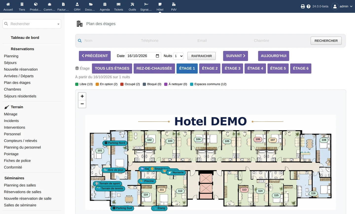 Screenshot of the Dolibarr module Hotel management software (PMS) for Dolibarr | KSIDol by KSIDol for companies and integrators - operations