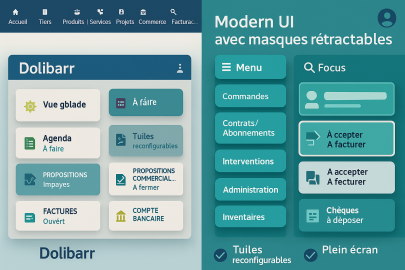 Modern theme, full screen, drag and drop and synchronized menus