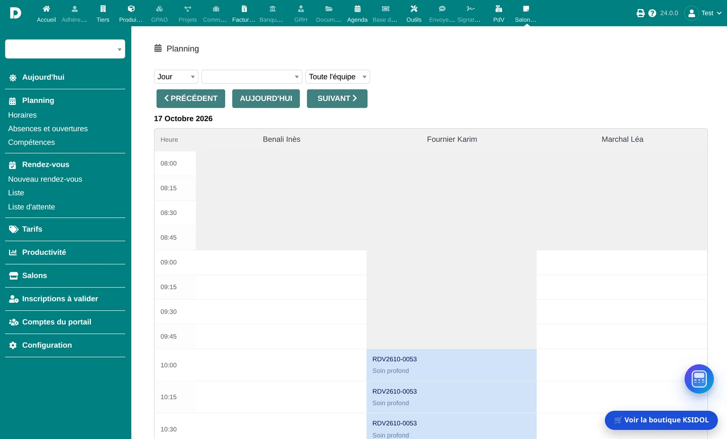 Screenshot of the Dolibarr module Hair salon management software for Dolibarr | KSIDol by KSIDol for companies and integrators - operations