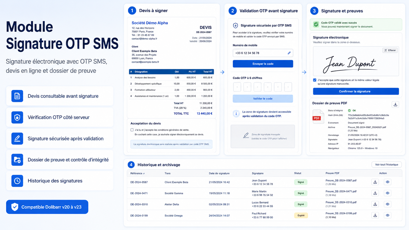 Schermata del modulo Dolibarr SignIadesSmsOtp per Dolibarr - firma elettronica con OTP SMS di KSIDol per aziende e integratori - compliance